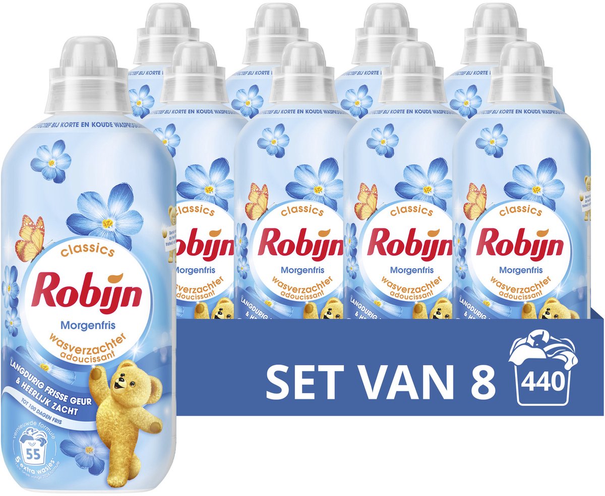 Robijn wasverzachter - morgenfris - 8 flessen - 440 wasbeurten - voordeelverpakking