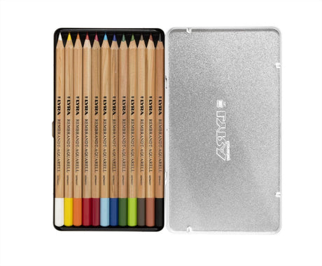 Creativ company lyra metal box with 12 rembrandt aquarell colouring pencils asst'd