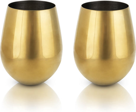 Viski stemless wijnglas - rvs - 532ml - goudkleurig - set van 2
