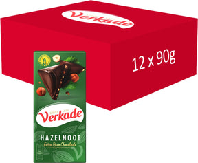 Verkade chocoladereep extra puur - hazelnoot - 12 x 90 gram