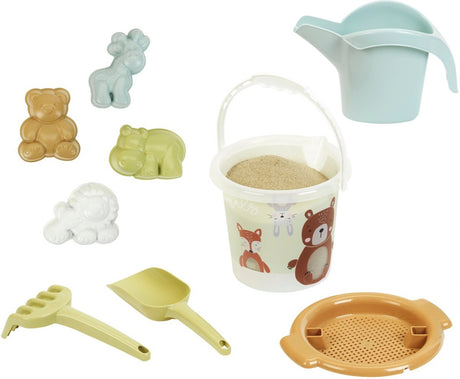 Klein toys little foot dierenwereld zandset - zandemmer, zeef, handschep, handhark, gieter en dierenwereld vormpjes - gerecycled plastic - multicolor