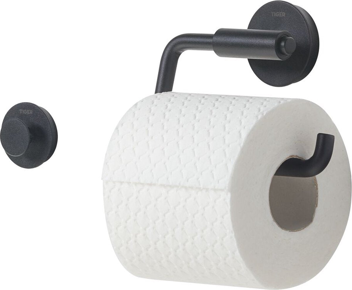 Tiger urban - toiletrolhouder zonder klep (1x) - inclusief handdoekhaak klein (1x) - zwart