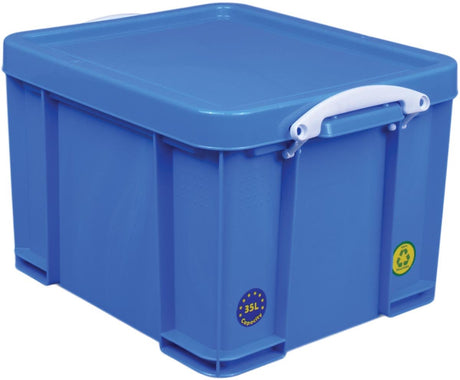 Really useful box opbergdoos 35 liter, neonblauw met witte handvaten