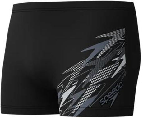 Speedo medley logo aquashort heren - strakke zwemshort heren - vormvaste zwemboxer heren - sportzwembroek heren met trekkoord - zwart grijs - s