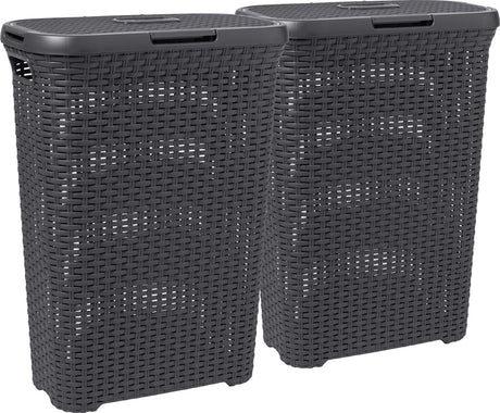 Curver style wasmand met deksel - 2x 40 liter - 2 stuks - antraciet
