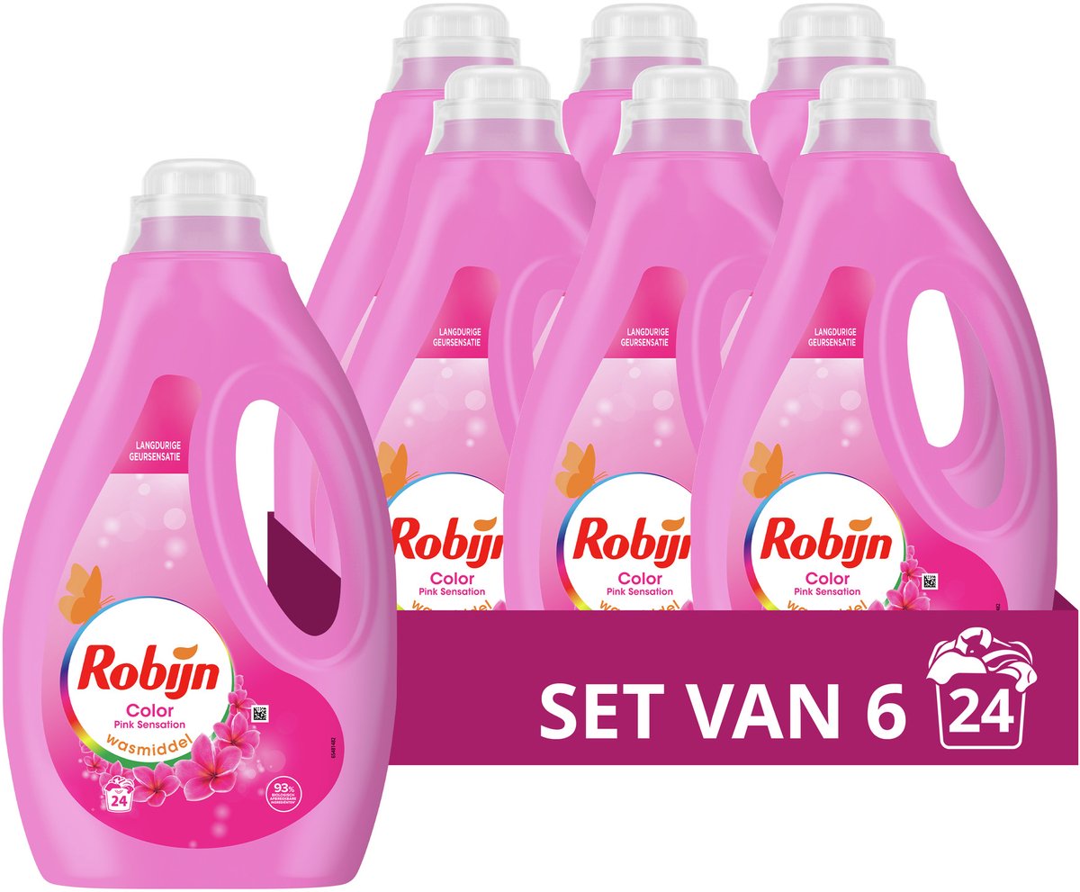 Robijn - vloeibaar wasmiddel - pink sensation - 6 flessen - 144 wasbeurten - voordeelverpakking