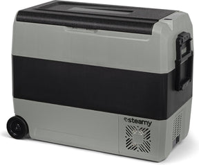 Steamy -e dual zone roller elektrische compressor koelbox op wielen - 56 liter - 12v en 230v - voor auto en camping - frigobox - grijs