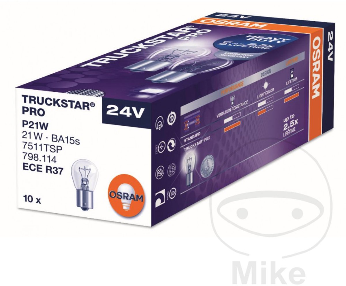 Osram 7511tsp 21w 24v ba15s unv1 truckstar® pro p21w 24v
