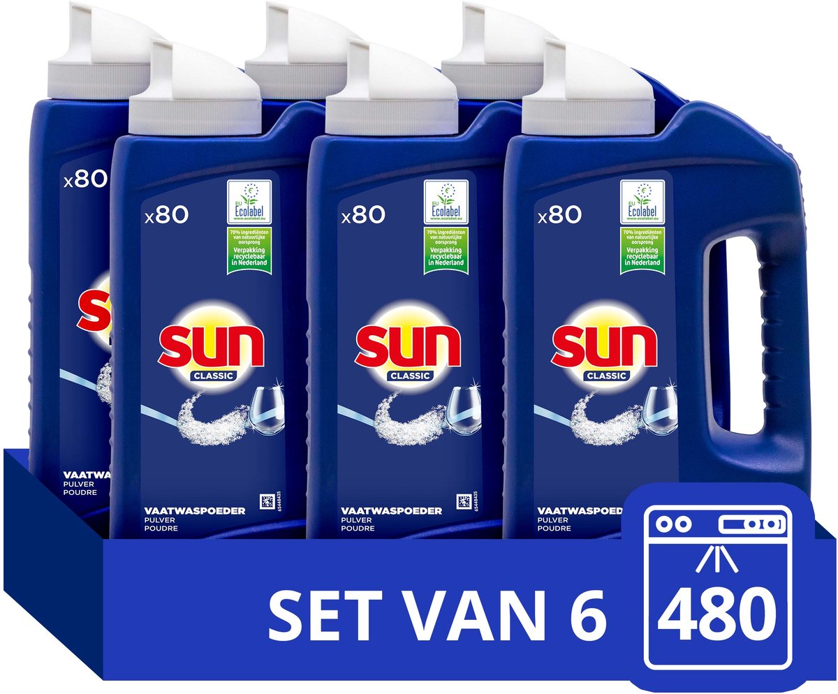 Sun classic normaal vaatwaspoeder - 6 x 80 wasbeurten - voordeelverpakking