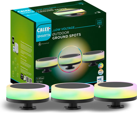 Calex smart outdoor 24v tuinverlichting - set van 3 padverlichting - slimme grondspot - rgb en warm wit licht - zwart