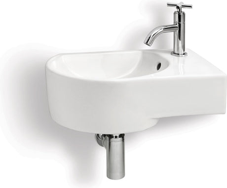 Differnz apollo fonteinset - fontein van keramiek met kraan in model gebogen kruis chroom rechts - inclusief koudwaterkraan, afvoerplug en sifon - afmetingen 41.5 x 27 x 14 cm - kleur wit