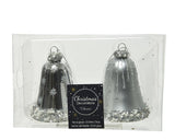 Decoris glazen kerstornamenten in vorm van gedecoreerde klokjes dia 6.5cm x 8 cm zilver