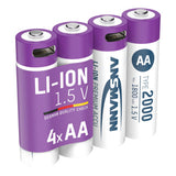 Ansmann oplaadbare aa batterijen - li-ion - incl. usb-c oplaadkabel - 4 stuks