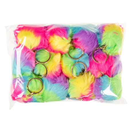 Duckiez fluffy sleutelhanger regenboog bal, 12st.