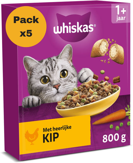 Whiskas kattenbrokken - adult 1+ - adult - kip - doos 5x800g