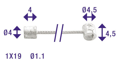Cordo binnenkabel versteller 225cm ?1,1mm rvs + 2 nippels
