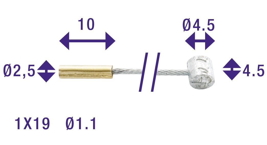 Cordo binnenkabel binnenkabel versteller 225cm ø1,1mm verzinkt + 2 nippels