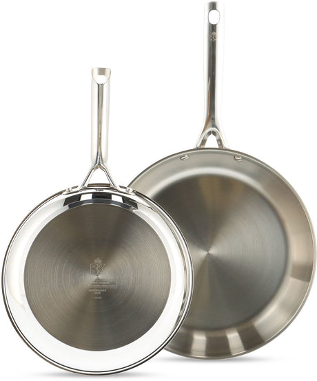 Bk sparkling uncoated koekenpannenset 2-delig - 24 28cm - zonder antikleeflaag - koekenpan inductie - rvs pannenset - rvs handgreep - ovenbestendig tot 230°c - zilver