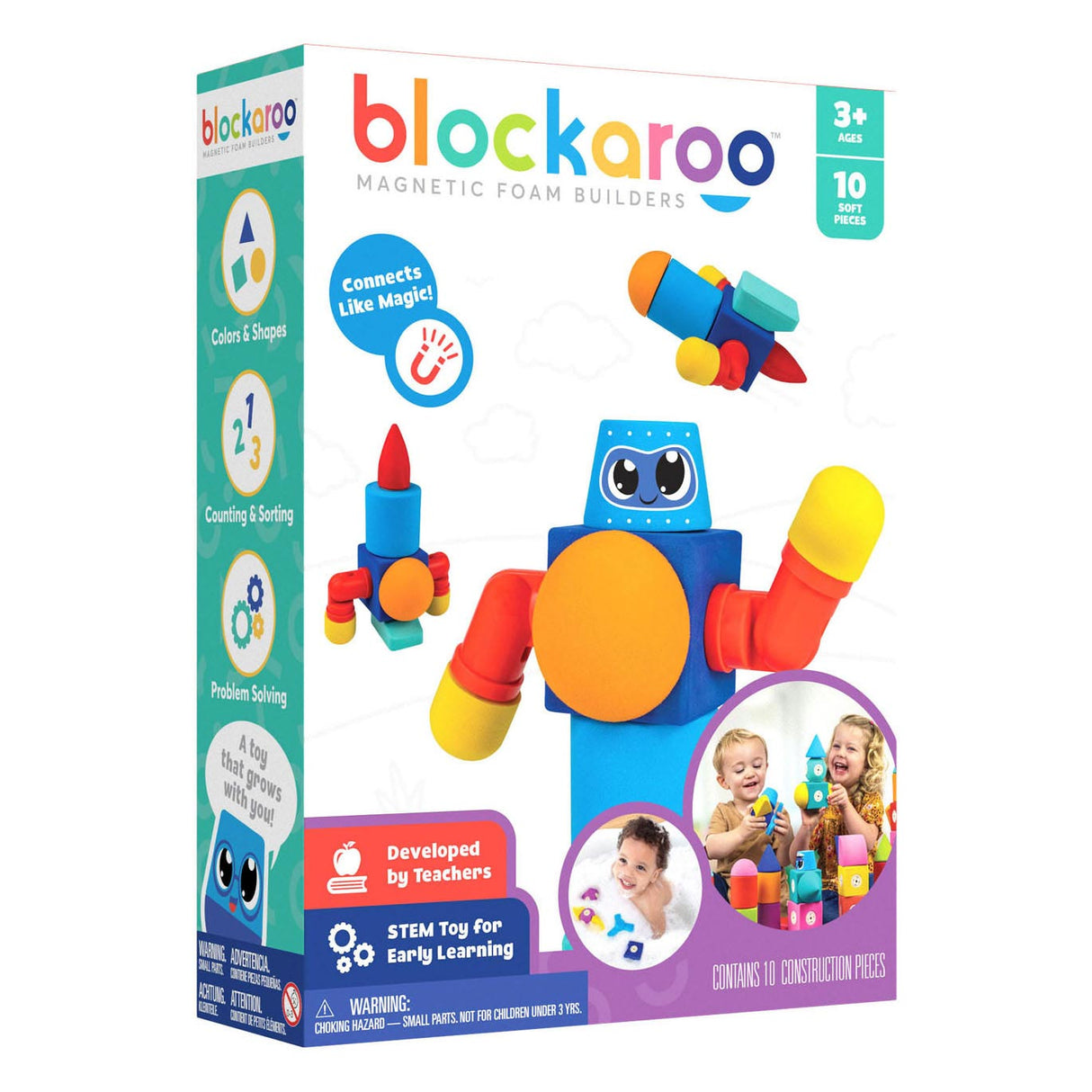 Blockaroo Magnetesch Faamblocken Roboter Box, 10Dlg.