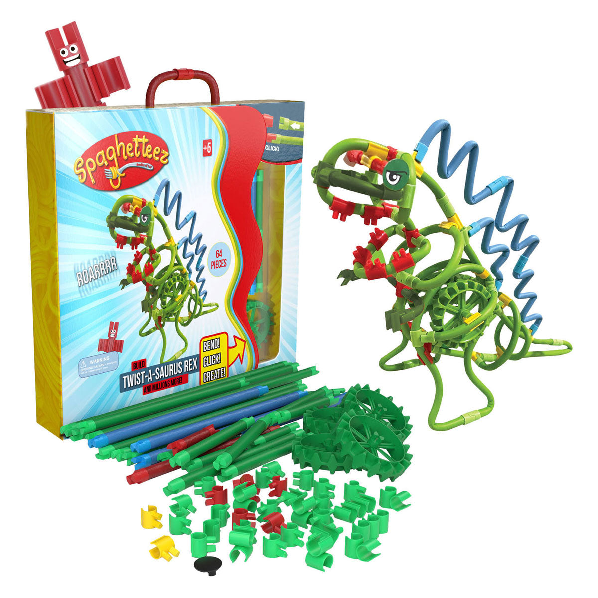 Clics spaghettez twist-a-saurus rex flexible building rods, 64dlg.