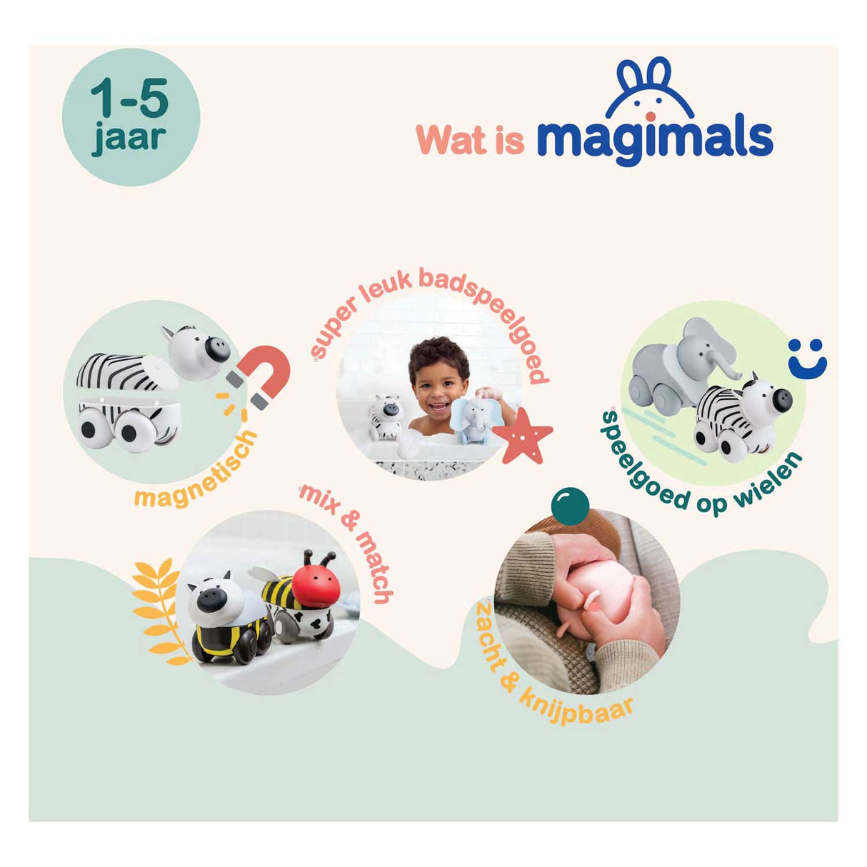 Magimals wheely safari box -interactieve magnetische dieren op wielen (6 stuks). leuk en creatief speelgoed, perfect voor in bad of onderweg!