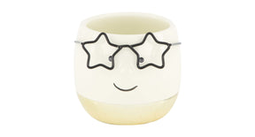 Planter face with glasses ceramic 7.5x7.5x6.5cm gold