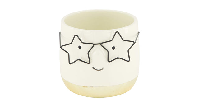 Planter face with glasses ceramic 11.8x11.8x10.5cm gold