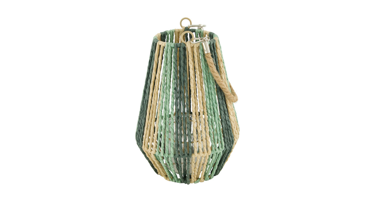 Lantern paper rope with glass 18x18x24cm green natural