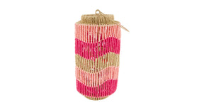 Lantern paper rope with glass 18.5x18.5x35cm pink mix