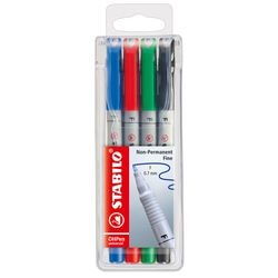 Stabilo ohpen - uitwisbare marker - universal f punt 0,7 mm - etui met 4 kleuren