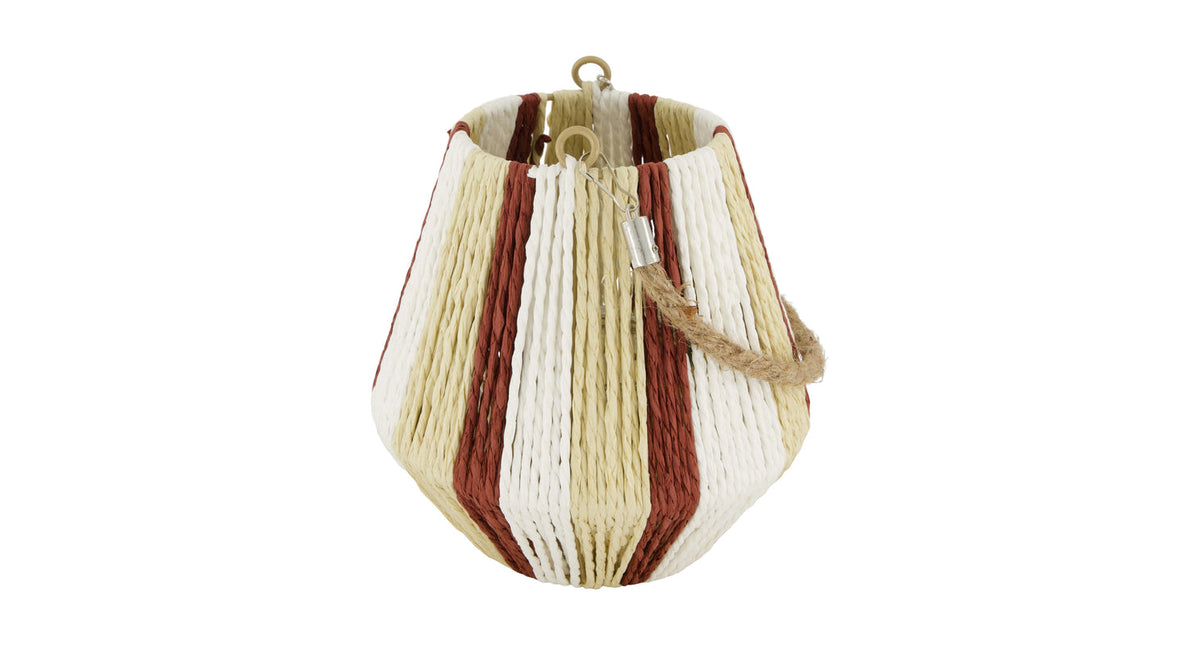 Lantern round paper rope with glass 18x18x18cm natural red