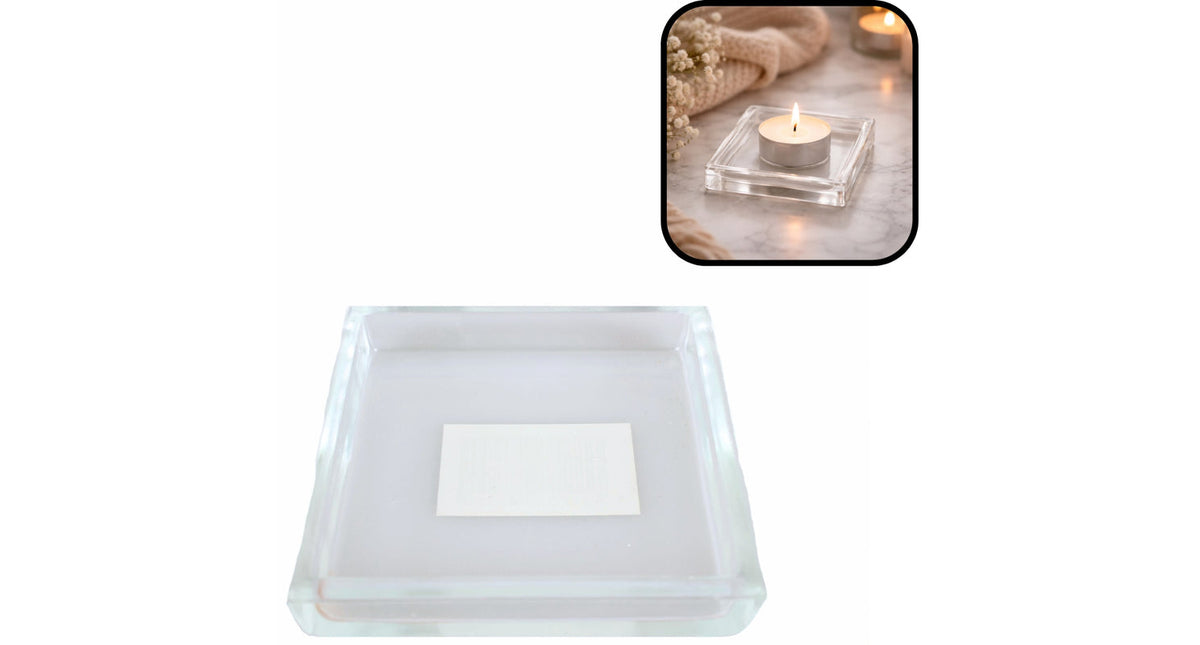 Theelichthouder glasschaal transparant vierkant 8x8x1,5 cm