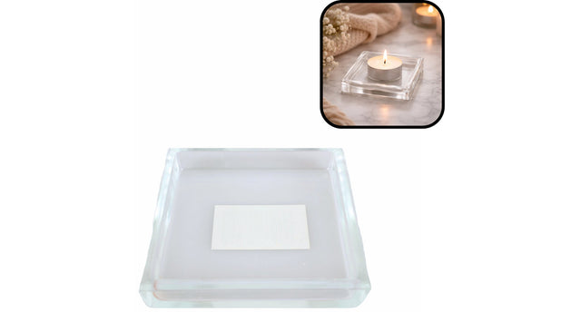 Theelichthouder glasschaal transparant vierkant 8x8x1,5 cm