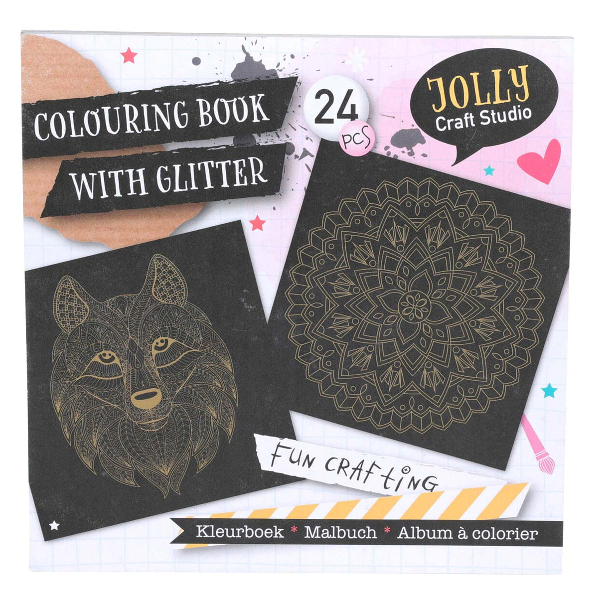 Coloring book with glitter