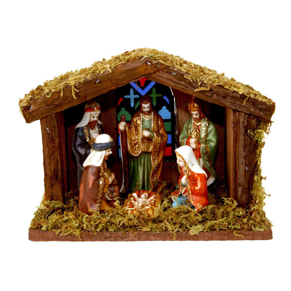 Nativity scene with 6 figures and light