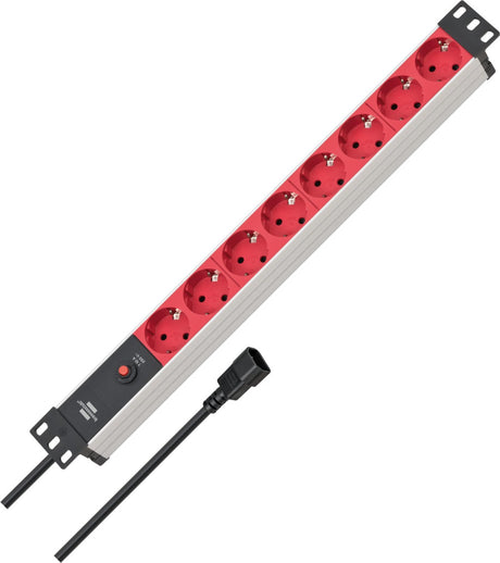 Brennenstuhl alu-line stekkerdoos, 19 inch, 8-voudig voor schakelkasten (met inbouwstekker, 2 m kabel)