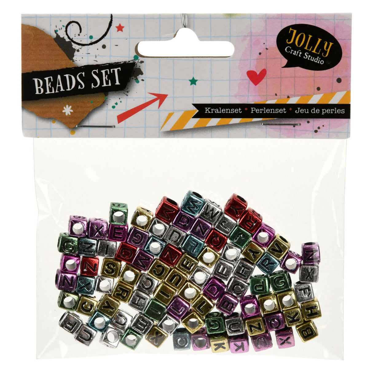 Kralenset metallic letters, 15 gram per zak