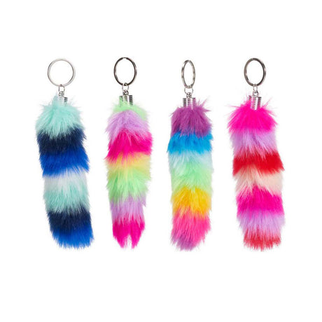 Sleutelhanger fluffy regenboogstaart - 13cm
