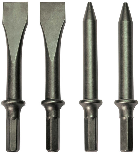 Stanley beitelset - 4-delig - 2 puntbeitels 75 mm en 2 vlakke beitels 20 x 75 mm - zeskantaansluiting - voor persluchtgereedschap - rvs - geschikt voor steen - grijs