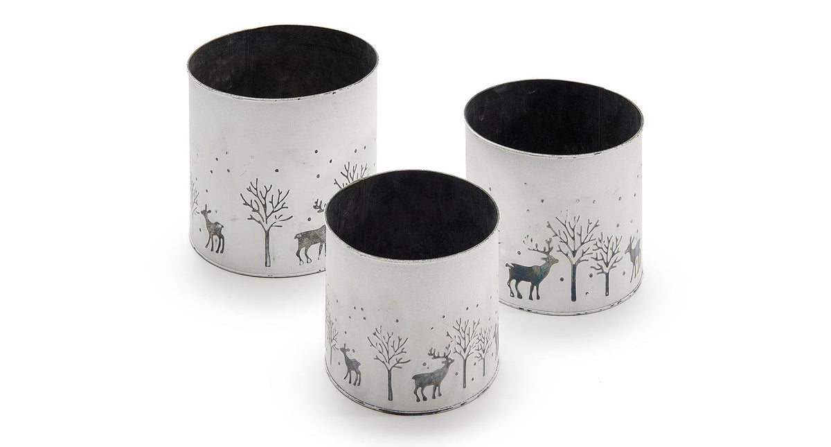 Set 3 planters rond 'deer wit 14+16+18cm zink