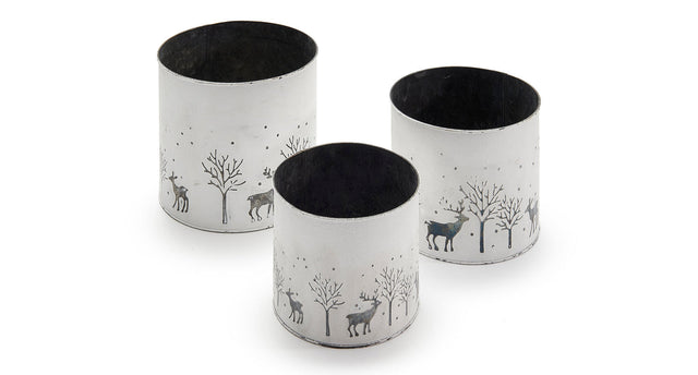Set 3 planters rond 'deer wit 14+16+18cm zink