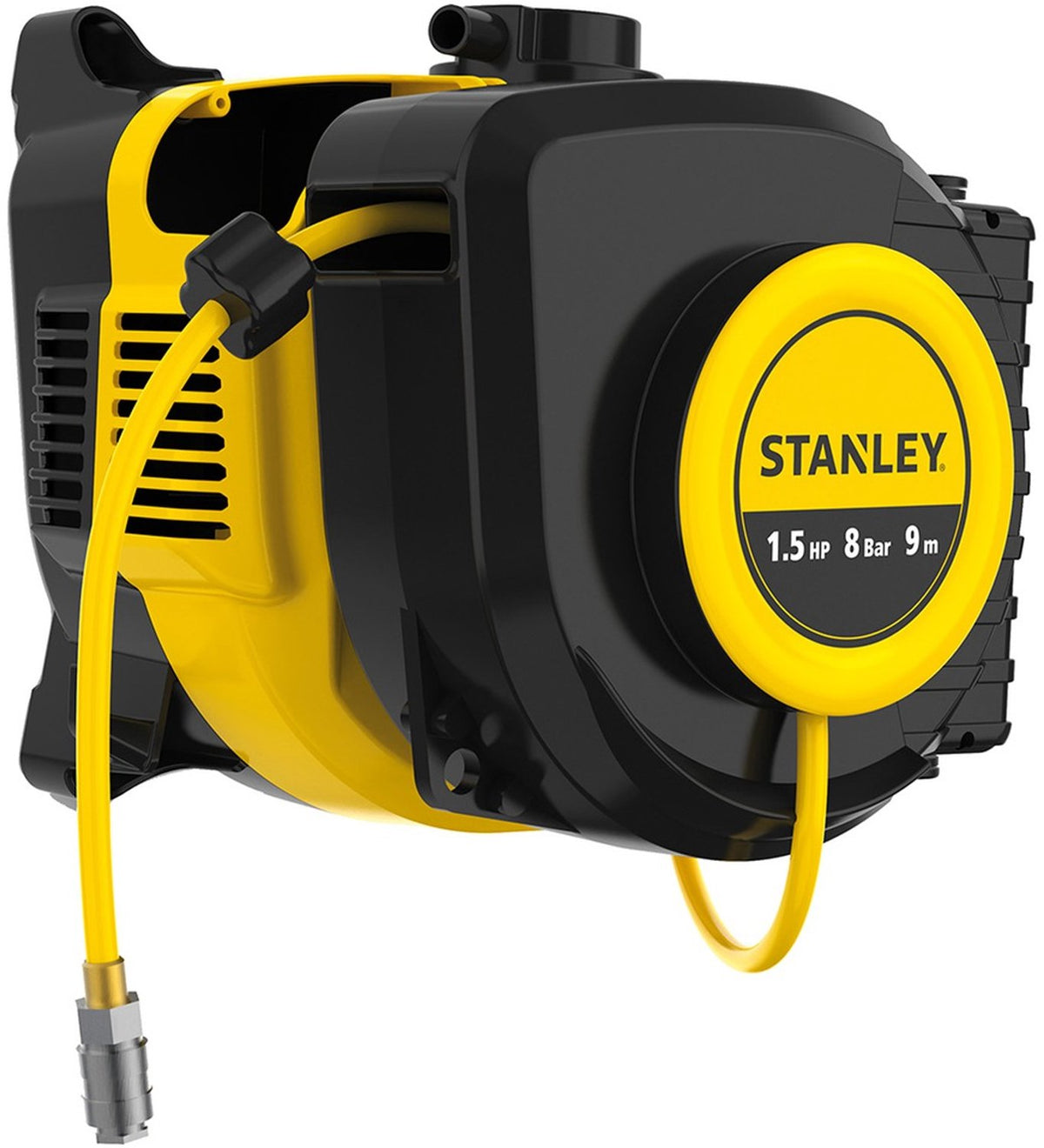 Stanley compressor, olievrije luchtcompressor met zelfoprollende kabelhaspel, muurbevestiging, 1.5 pk, 8 bar, zonder tank