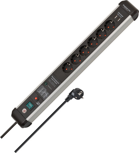 Brennenstuhl premium-protect-line 60.000a stekkerdoos met overspanningsbeveiliging en usb 6-voudig 3m h05vv-f 3g1,5