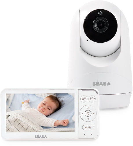 Béaba zen plus 2 babyfoon met camera en scherm - 5 inch kleurenscherm - 360° draaibare camera met digitale zoom - uitbreidbaar tot 4 camera's - infrarood nachtzicht - temperatuursensor en vox - bereik tot 300 m - wit