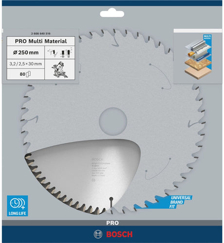 Bosch cirkelzaagblad multi material 250 x 30 x 3,2 mm - 80 tanden