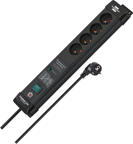 Brennenstuhl premium-line 60.000a stekkerdoos met overspanningsbeveiliging 4-voudig zwart 3m h05vv-f 3g1,5 *be*