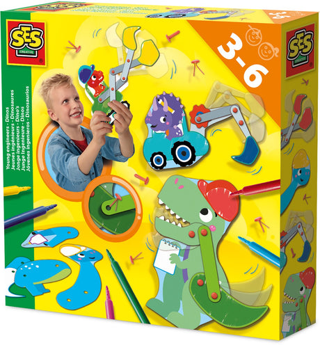Ses creative jonge ingenieurs dino's - 4 bewegende figuren van papier - vanaf 3 jaar - constructieset - schoencadeautjes sinterklaas