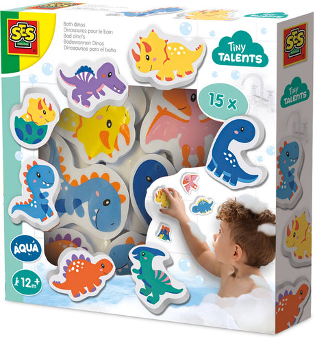 Ses creative tiny talents bad dino's - foamfiguren - vanaf 1 jaar - 15 stuks - badspeelgoed - motorische ontwikkeling - schoencadeautjes sinterklaas