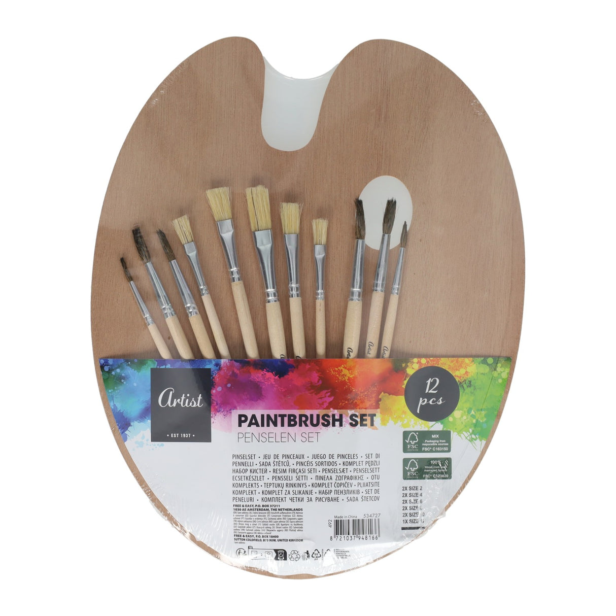 Set kwasten - 11st. met houten palet