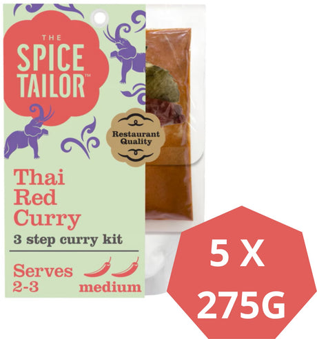 The spice tailor thai red curry - thaise curry - maaltijdpakket met rode curry kruiden - voordeelverpakking - 5 x 275 gram